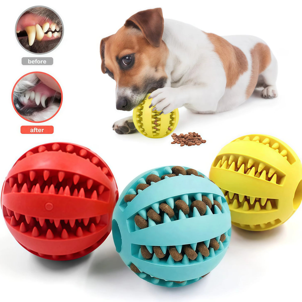 Interactive Dog Treat Dispenser Ball-Bite-Resistant Rubber Food Toy