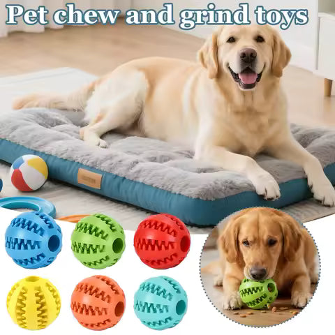 Interactive Dog Treat Dispenser Ball-Bite-Resistant Rubber Food Toy
